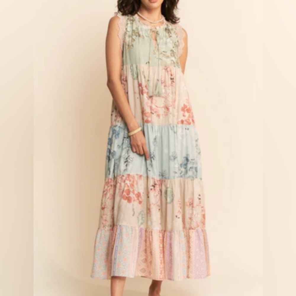 DAVI & DANI Patchwork Petal Floral Tiered Dress/Boho/Cottagecore/NWT Size Small - Picture 13 of 15